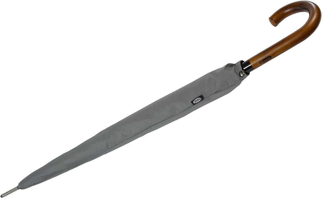 iX-brella Herren Stockschirm Automatik mit Echtholz-Rundhakengriff Grau grey, grey