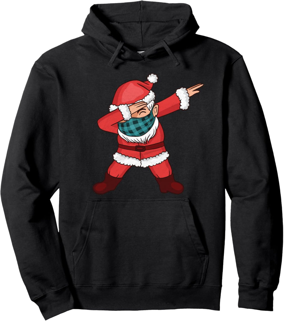 Dabbing Santa Weihnachtsmann mit Maske in Karomuster Pullover Hoodie