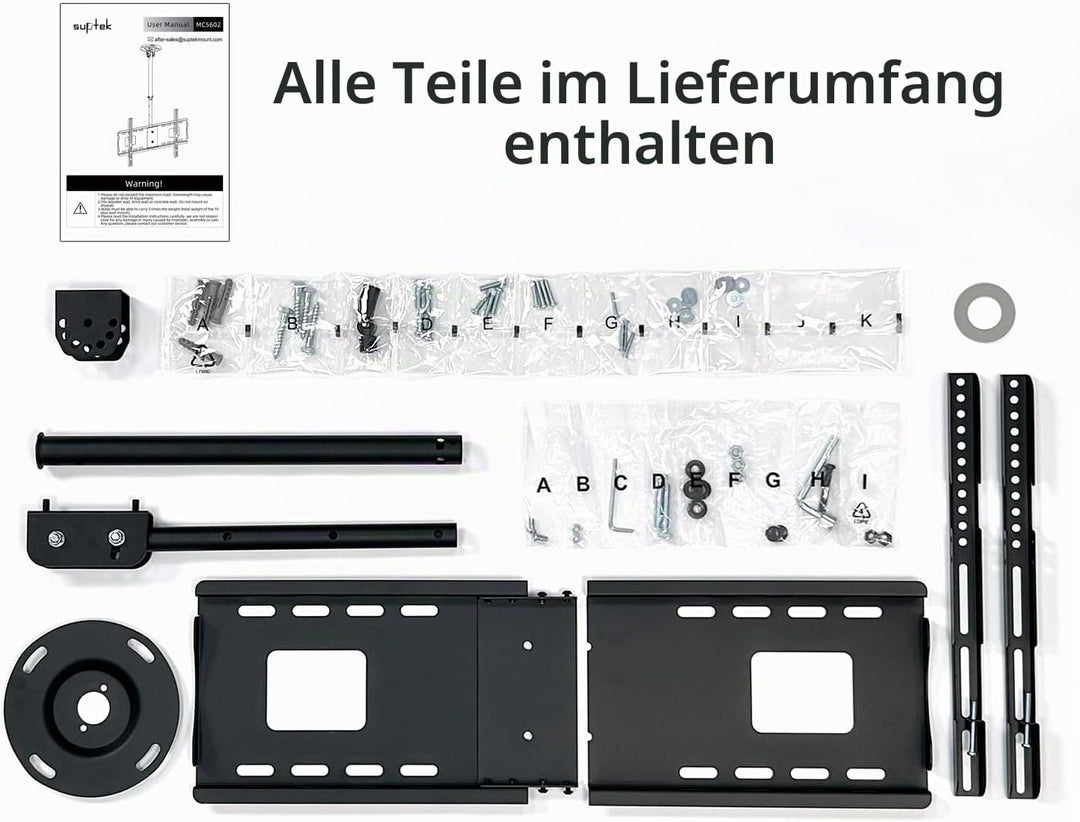 Suptek TV Deckenhalterung für 37-75 Zoll Fernseher, höhenverstellbar, neig- und schwenkbar, VESA 600
