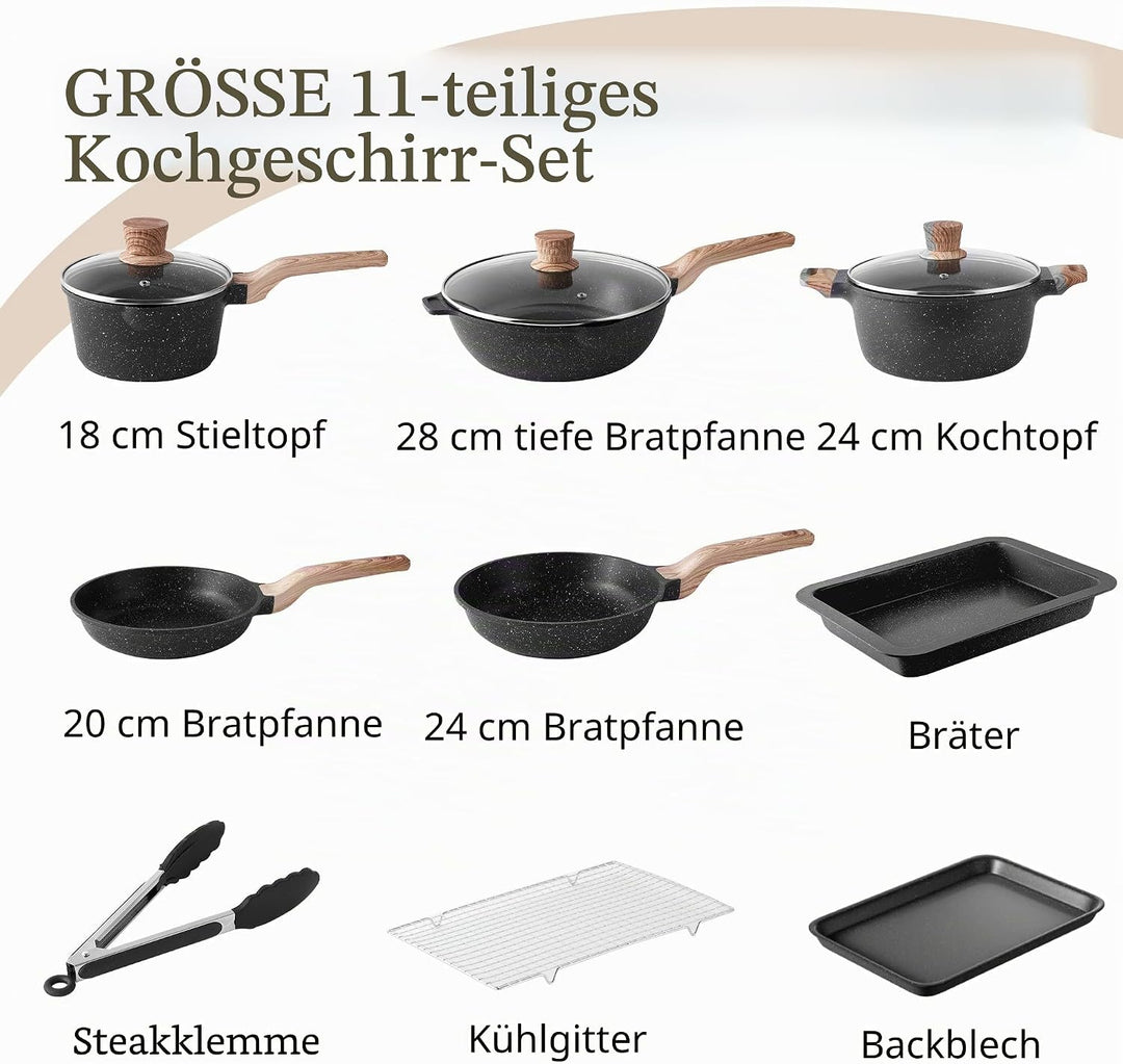 RIOVARM Induktion Töpfe und Pfannen Set mit Deckeln Antihaft beschichtung Granit Kochgeschirr-Set PF