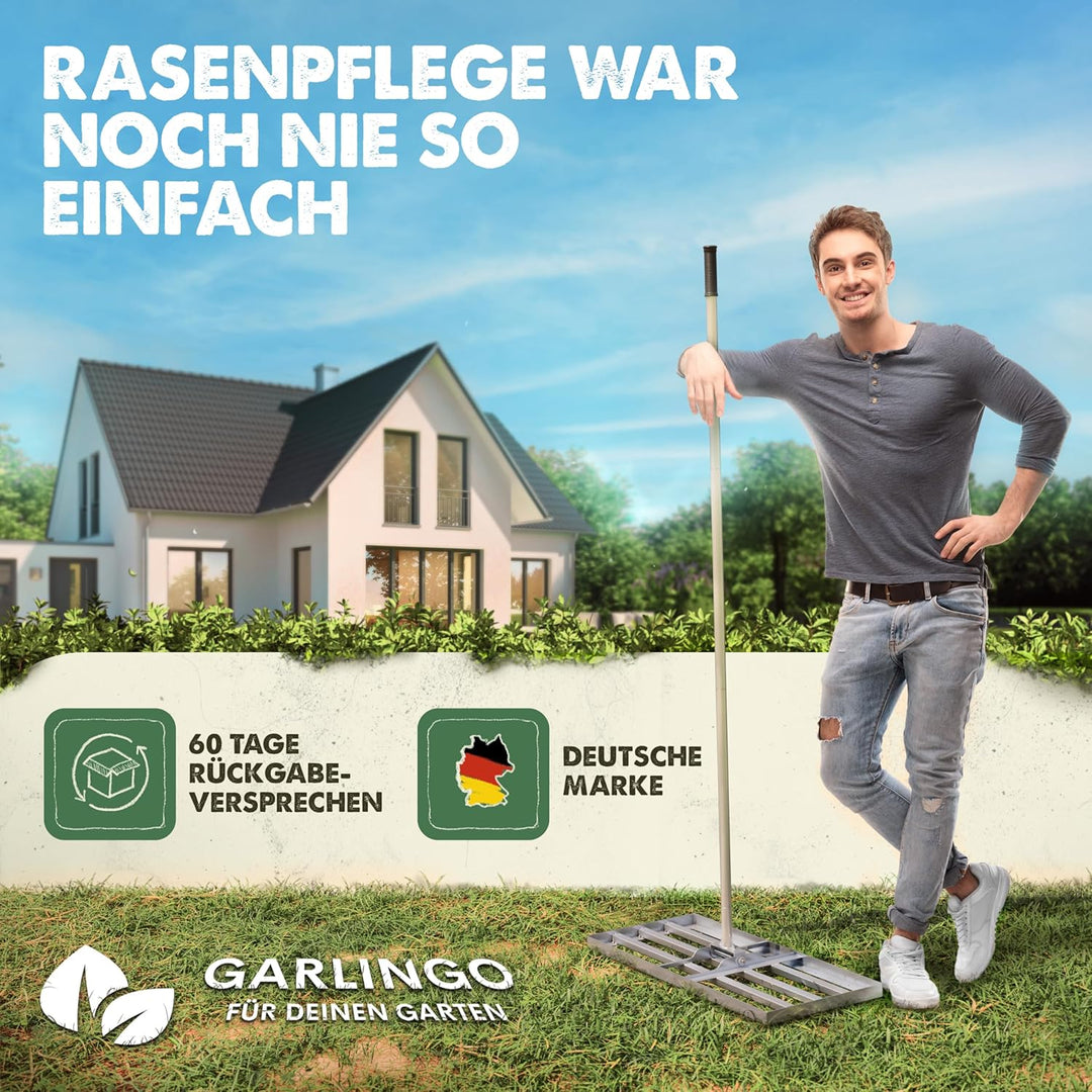 Rasenrakel | 75 x 35 cm | inkl. 1,7m Metall STIEL | Rasen Rakel zum Rasen sanden Rasensand nivellier