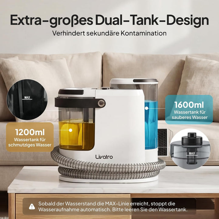 Polsterreiniger Gerät Nasssauger Waschsauger, 15 KPa Nasssauger Polsterreiniger, 1,6 L Wassertank, K