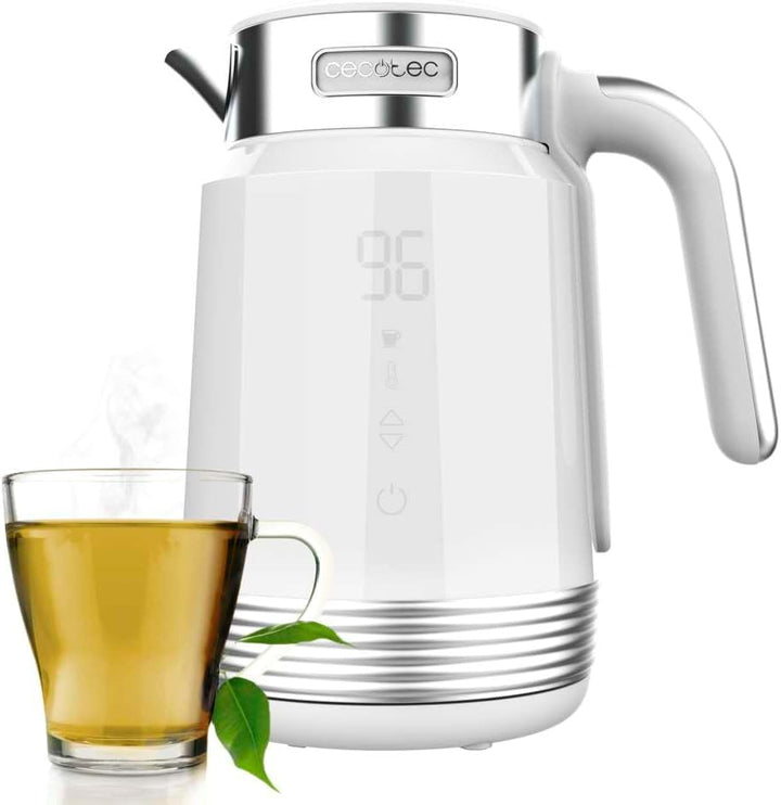 Cecotec Elektrischer Wasserkocher ThermoSense 600 Touch White, 1,7 l, 2200 W, BPA-frei, Edelstahl un