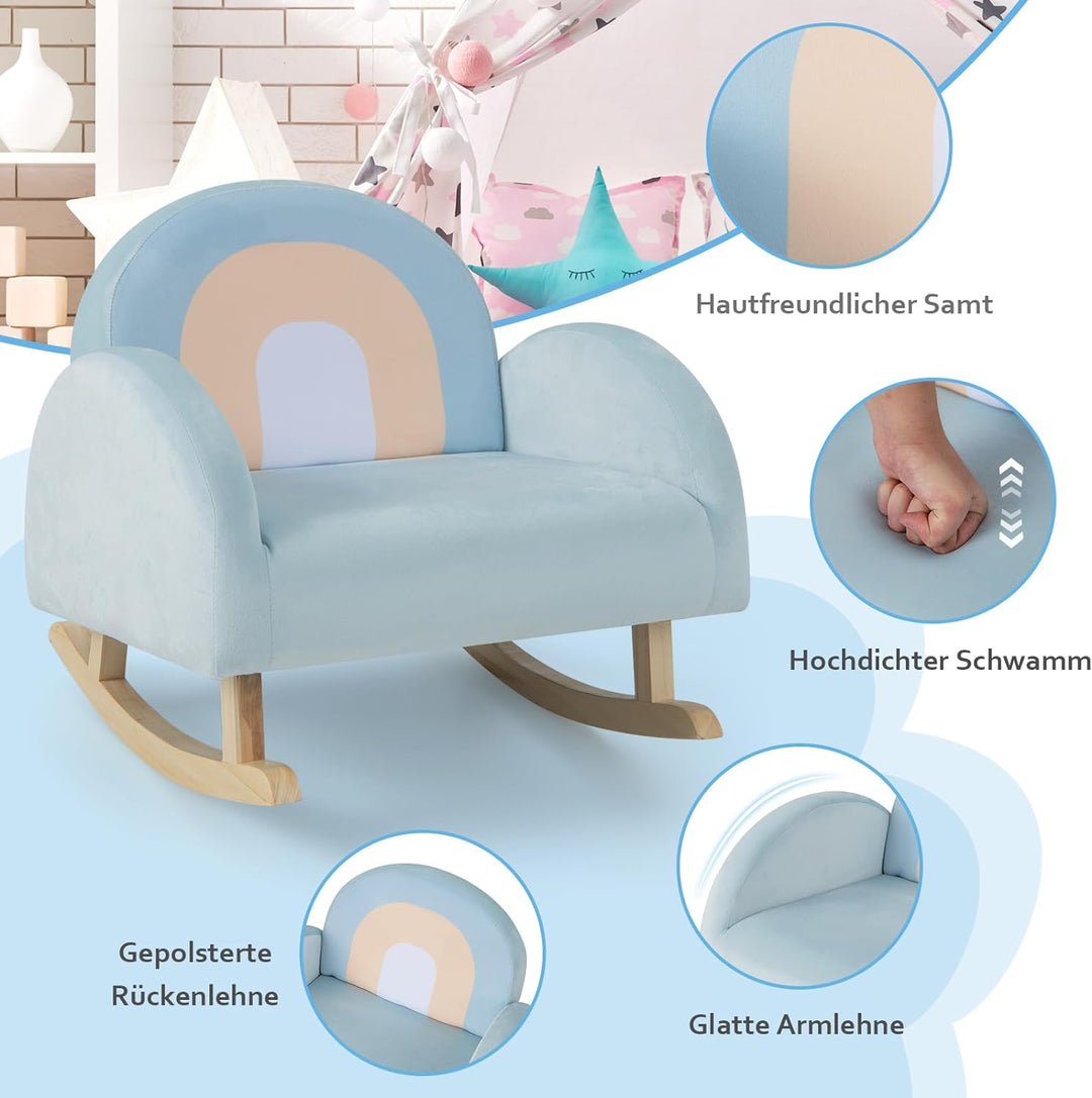 DREAMADE Kindersessel, Kindersofa aus Veloursstoff mit Rückenlehne, massiven Holzfüssen & Kippsicher
