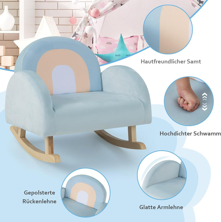 DREAMADE Kindersessel, Kindersofa aus Veloursstoff mit Rückenlehne, massiven Holzfüssen & Kippsicher