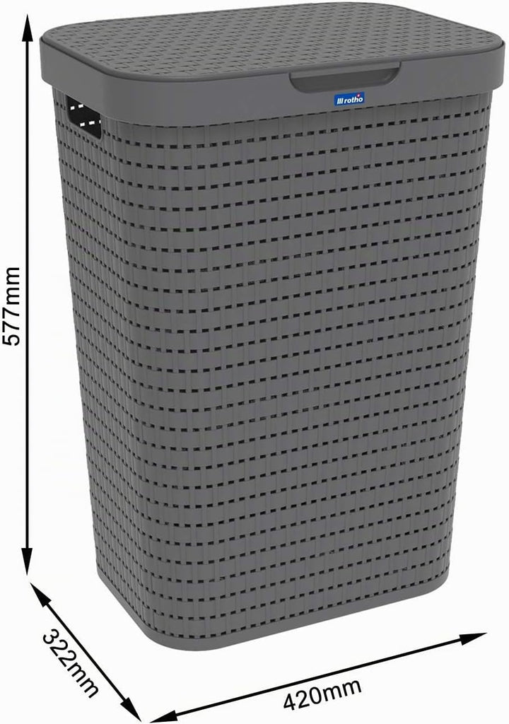 Rotho Country 3er-Set Wäschesammler 55l mit Deckel, Kunststoff (PP) BPA-frei, anthrazit, 3x55l (42,0