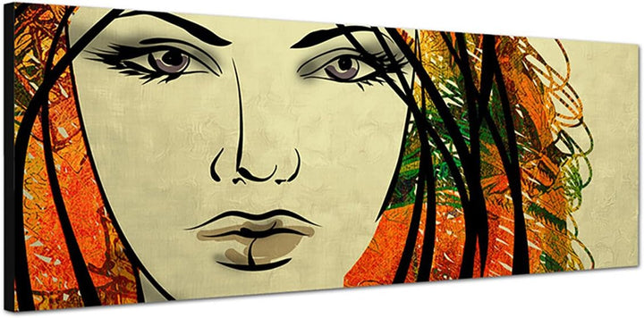 Paul Sinus Art Panoramabild auf Leinwand und Keilrahmen 150x50cm Gemälde Frau Gesicht Portrait Kunst