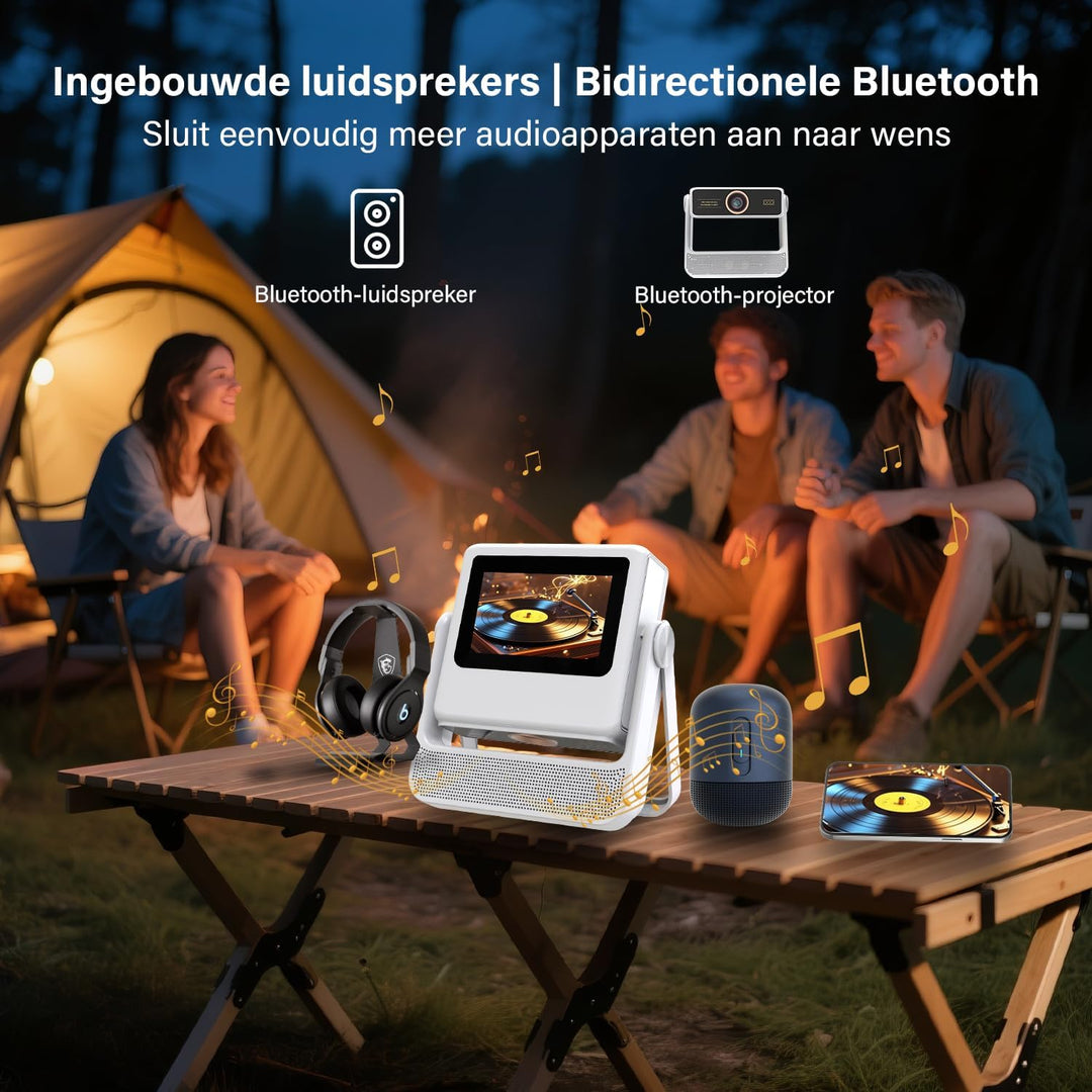 Smart Mini Beamer 4K-Unterstützung mit Touchscreen, 1100ANSI Outdoor Projektor, Autofokus & Trapezko