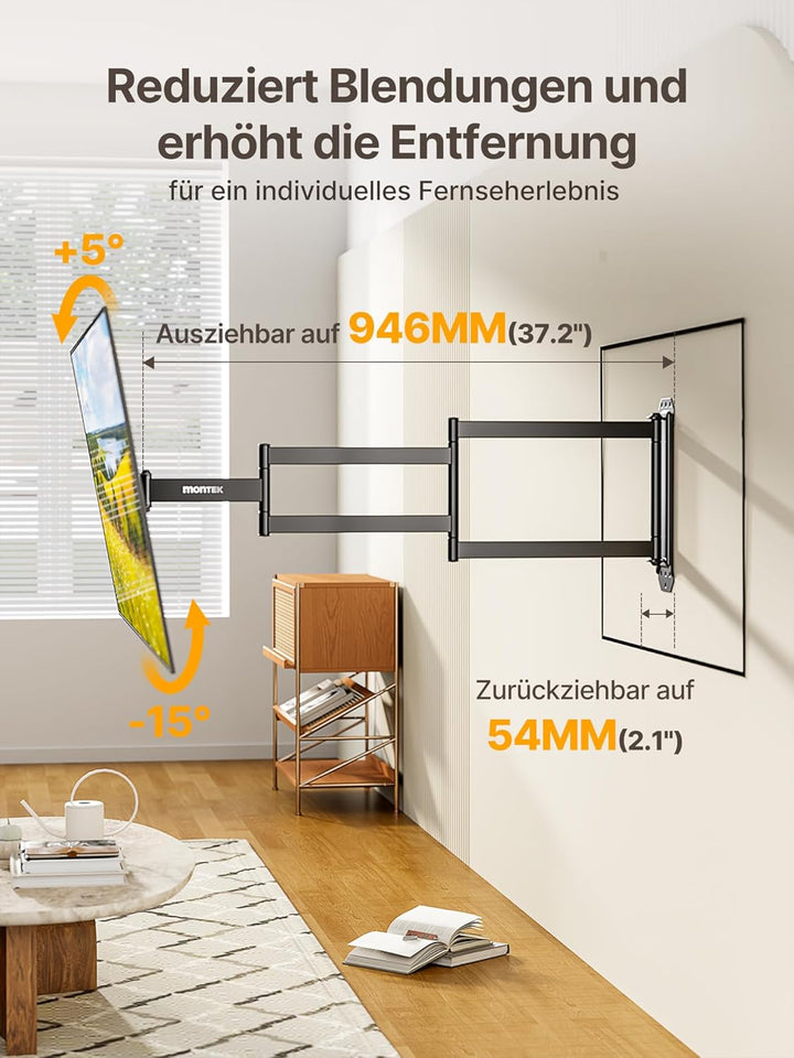 monTEK Lang Arm 946mm TV Wandhalterung für 23-65 Zoll Fernseher, ausziehbare TV Halterung schwenkbar