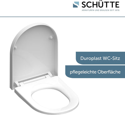 SCHÜTTE WC Sitz Duroplast D Form, Toilettensitz mit Absenkautomatik und Schnellverschluss für die ei