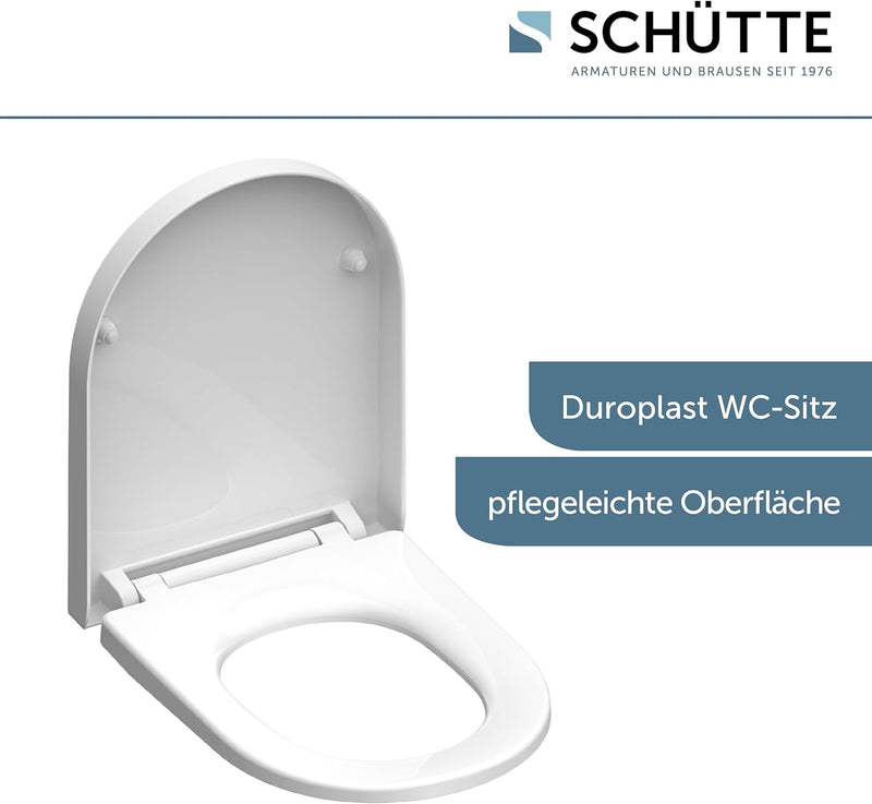 SCHÜTTE WC Sitz Duroplast D Form, Toilettensitz mit Absenkautomatik und Schnellverschluss für die ei