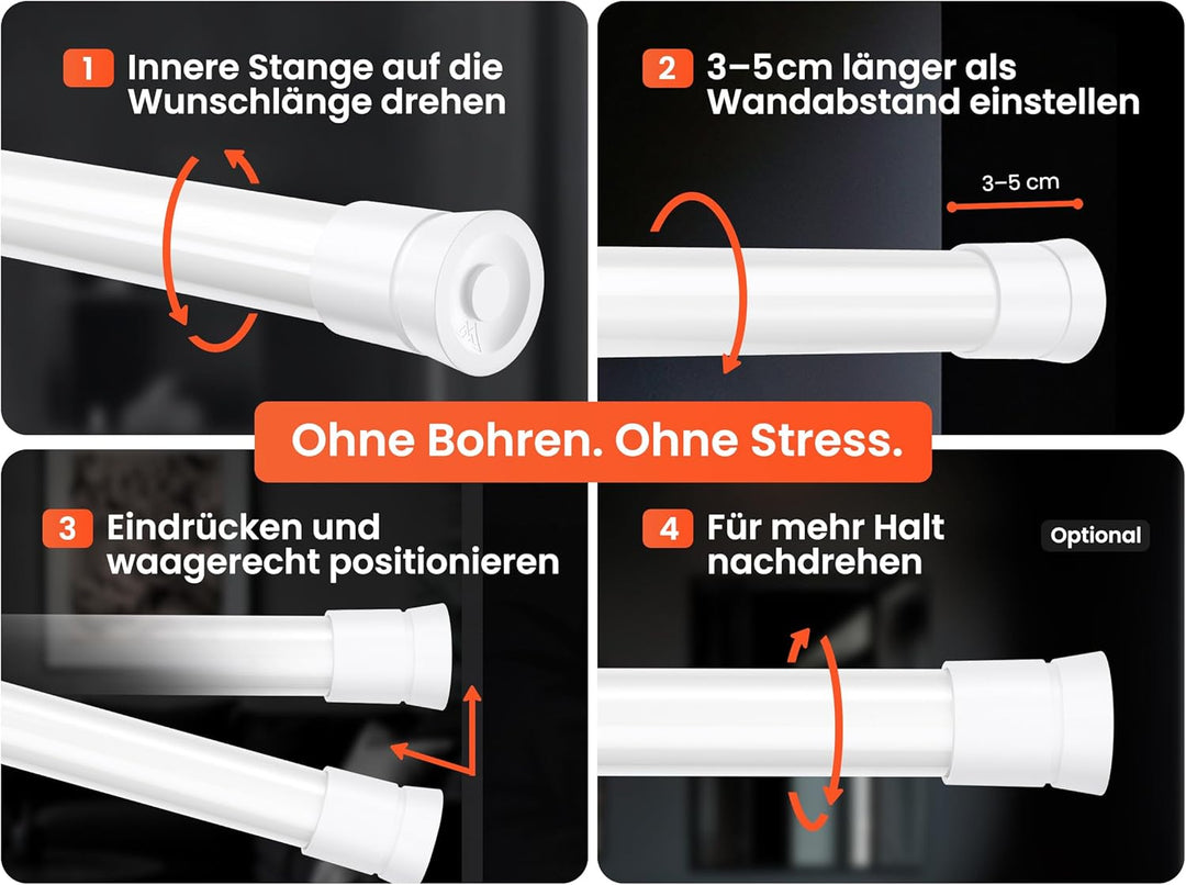 Vorhangstange ohne Bohren - Weiss - Gardinenstange zum Klemmen - Spannstange Ausziehbar - Klemmstang