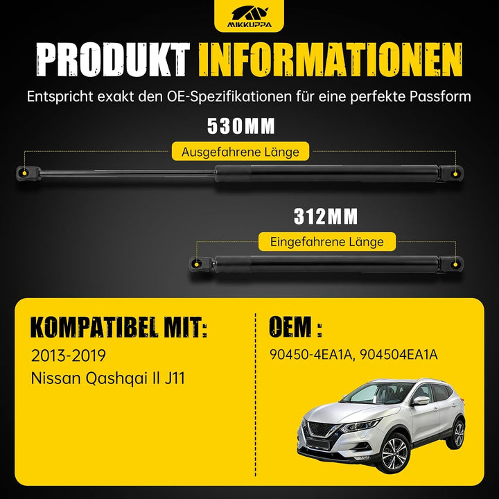 MIKKUPPA 2 Stück Gasfeder Heckklappe kompatibel mit Nissan Qashqai II 13–19 | Heckklappendämpfer – e