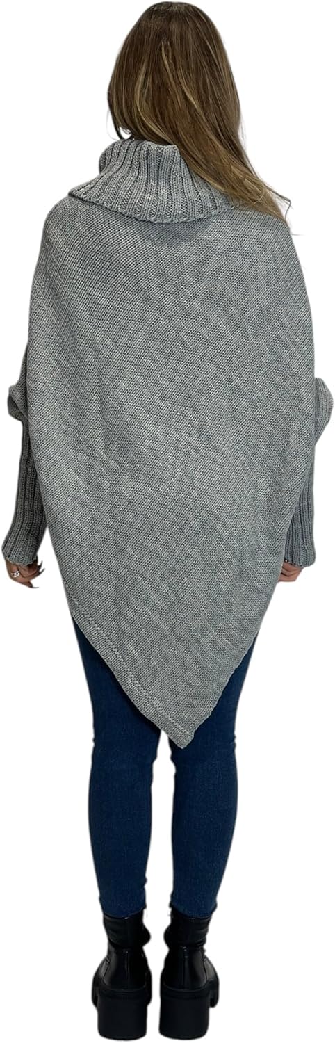 Mississhop Poncho Strick Sweatshirt Pullover Umhang Überwurf Einheitsgrösse Grau, Einheitsgrösse Gra