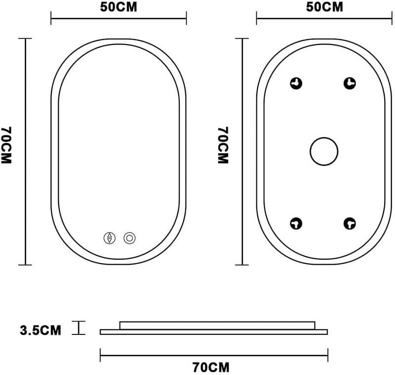 Badspiegel YOLEO Oval mit LED-Beleuchtung, Badezimmerspiegel Dimmbar 70x50cm, Beschlagfreier Wandspi