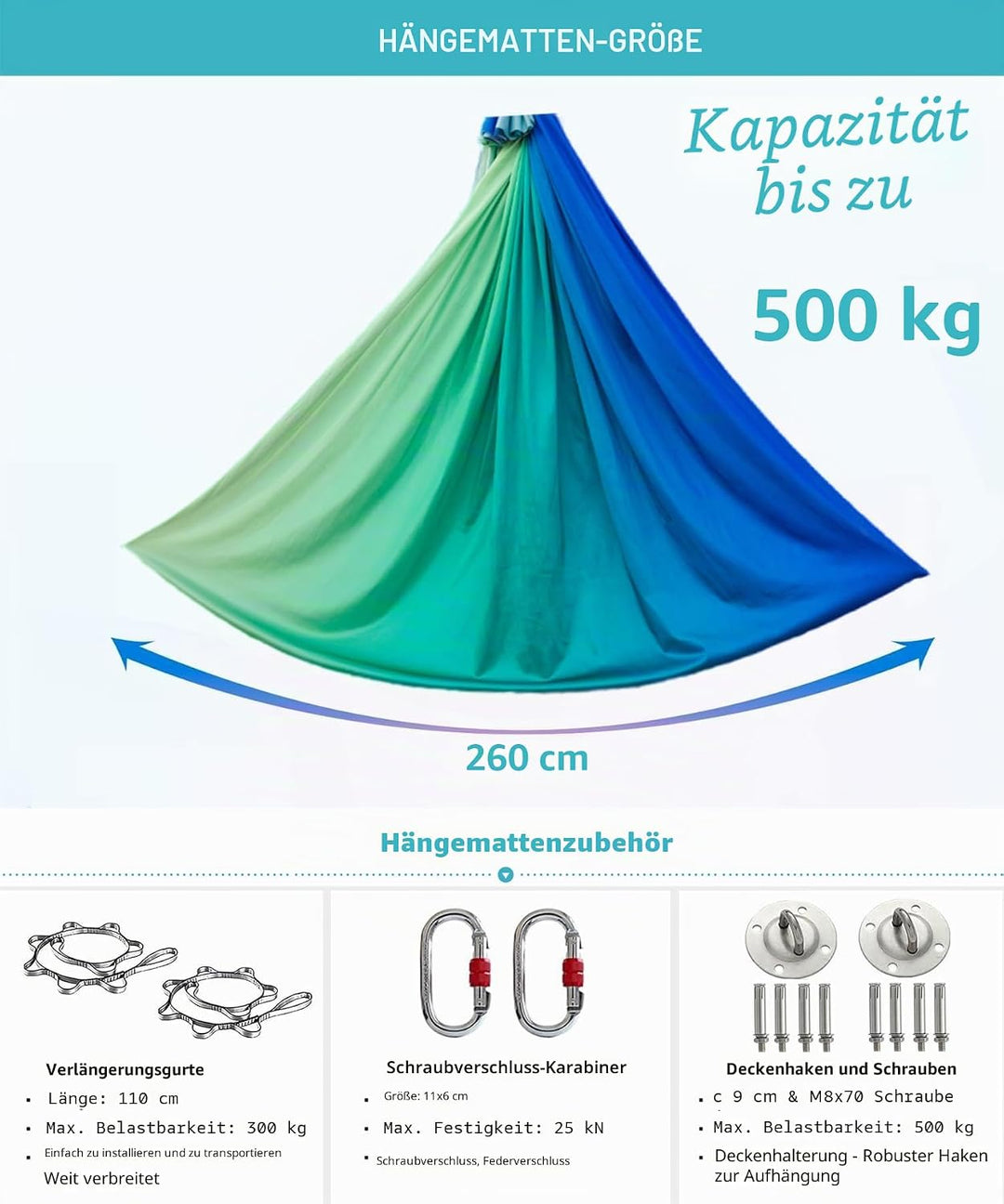 Yoga-Set für Erwachsene, Yoga-Zubehör, 500 kg Belastung, inkl. Kompletter Installationshardware Muti