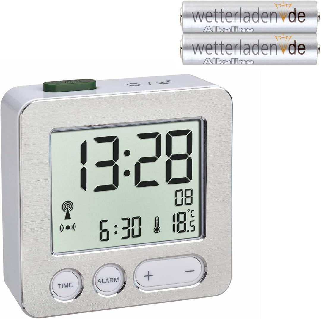 TFA Dostmann 60.2545 Digitaler Funk-Wecker, Silber mit Aluminiumfront, Silber mit Aluminiumfront
