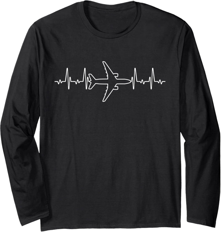 Heartbeat Flugzeug ECG Pilot Beruf Langarmshirt
