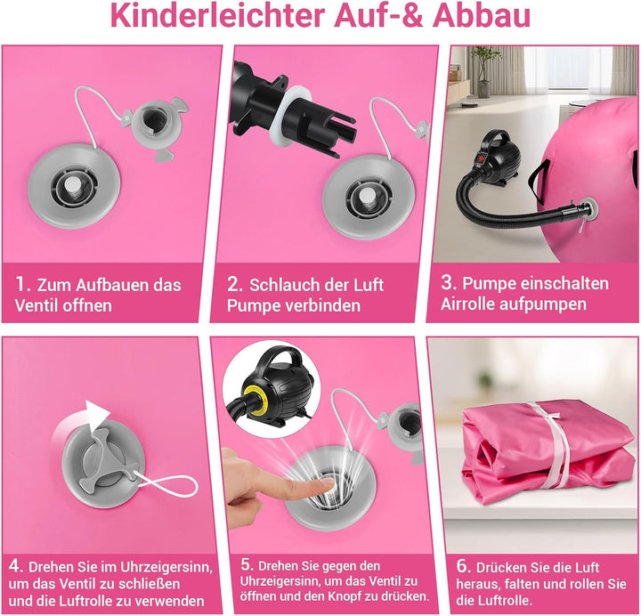 Skeufy Air Matte Track, Aufblasbare Gymnastik Yoga Air Matte Roll mit Elektrischer Luftpumpe, Airrol