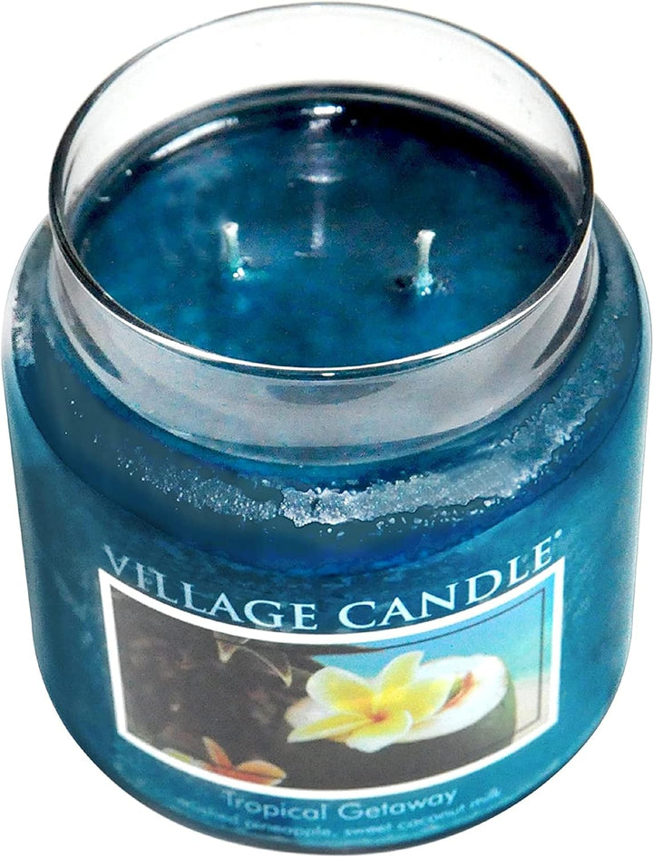 Village Candle Tropische Flucht Duftkerze im Glas 737g, blau, 10.2 x 10.1 x 16.5 cm, 737, 10.2 x 10.