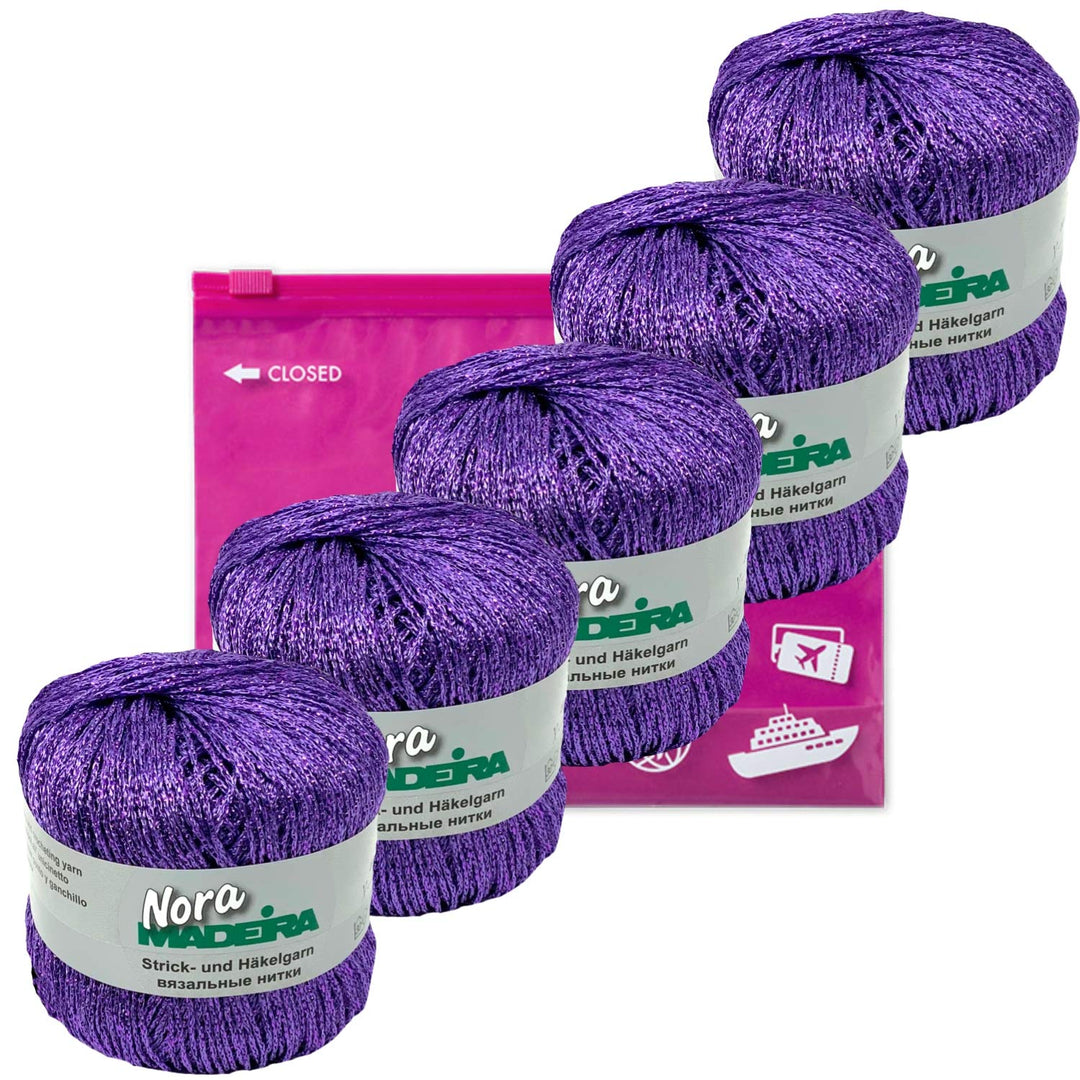 Häkelgarn Glitzergarn Strickgarn metallisiertes Haekelgarn Madeira Nora 5x25g Farbe 311 lila, 311 li