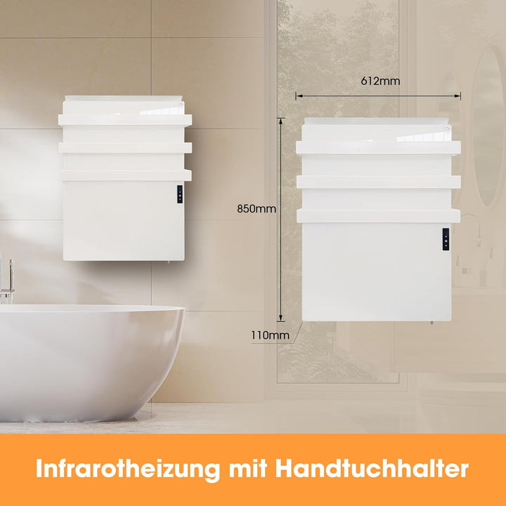 Infrarotheizung mit Thermostat 730 Watt, Bad-Heizkörper mit Handtuchhalter, Infrarot Wandheizung mit
