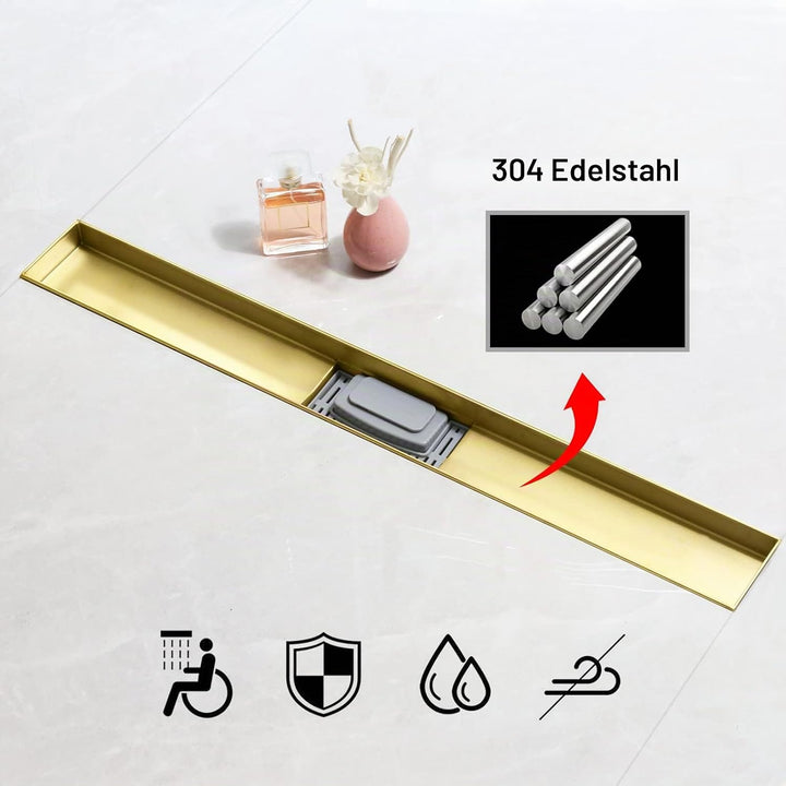 SaniteModar Duschrinne 60cm, Goldener Befliesbar Duschrinne extra flach, Edelstahl Bodenablauf…, 60c