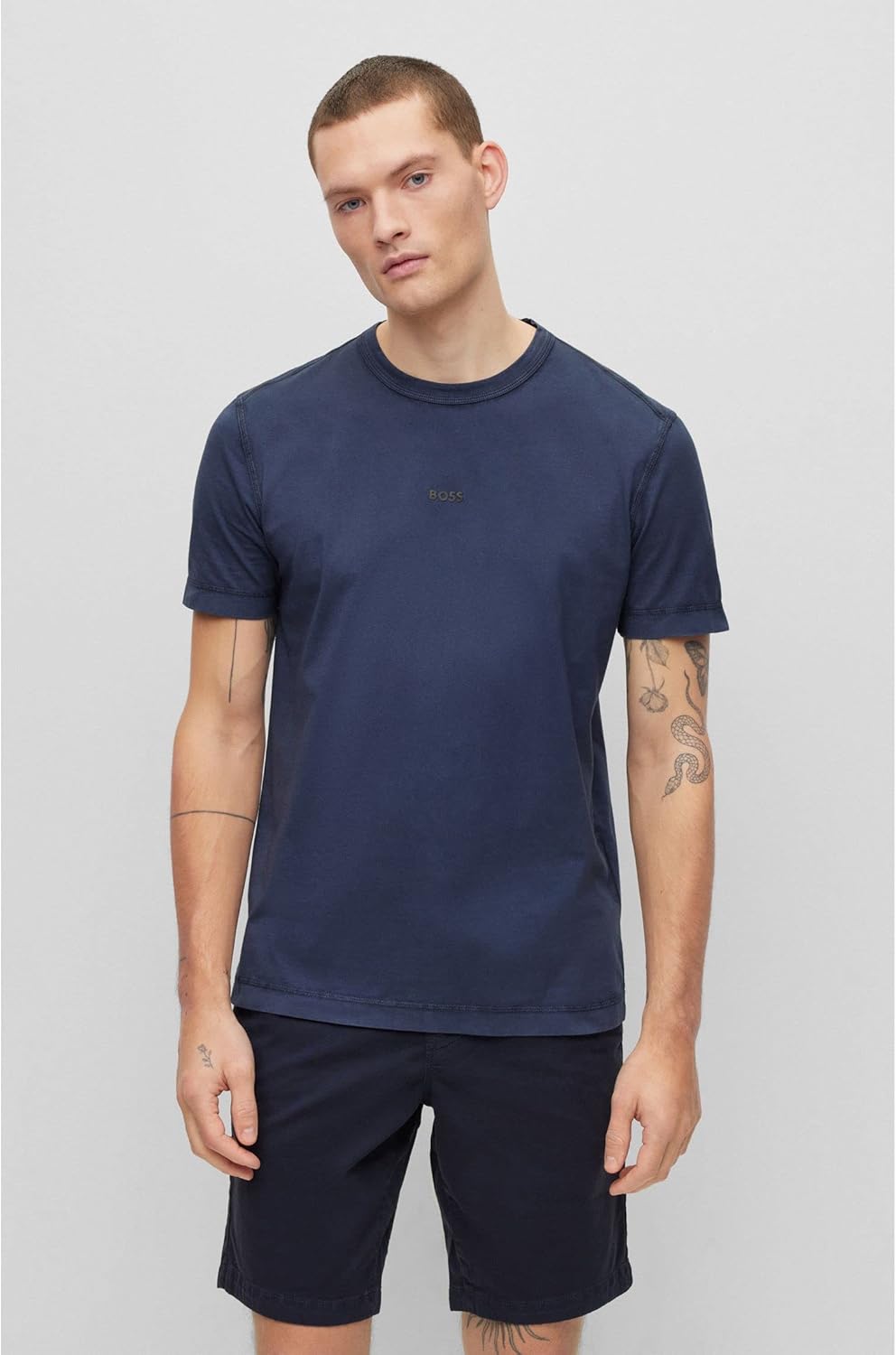 BOSS Herren Tokks Stückgefärbtes T-Shirt aus Bio-Baumwolle mit Logo-Print L Dark Blue404, L Dark Blu