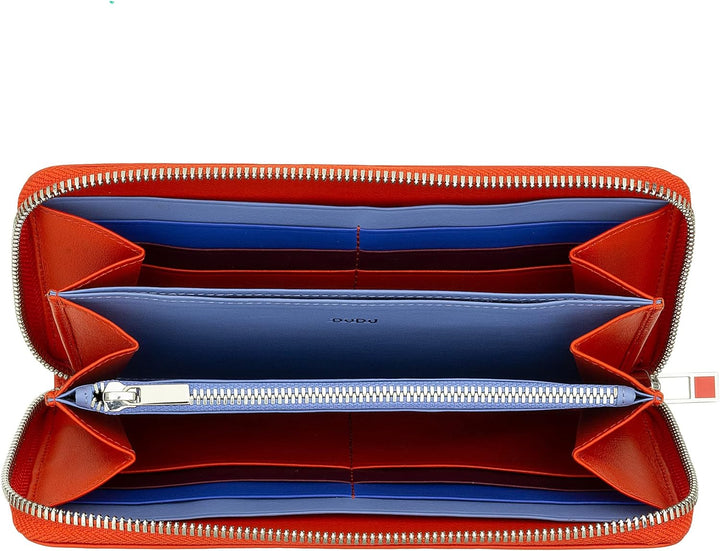 DUDU Grosse Bunte Damenbrieftasche RFID in echtem Leder mit Rundum - Reissverschluss Orange, Orange