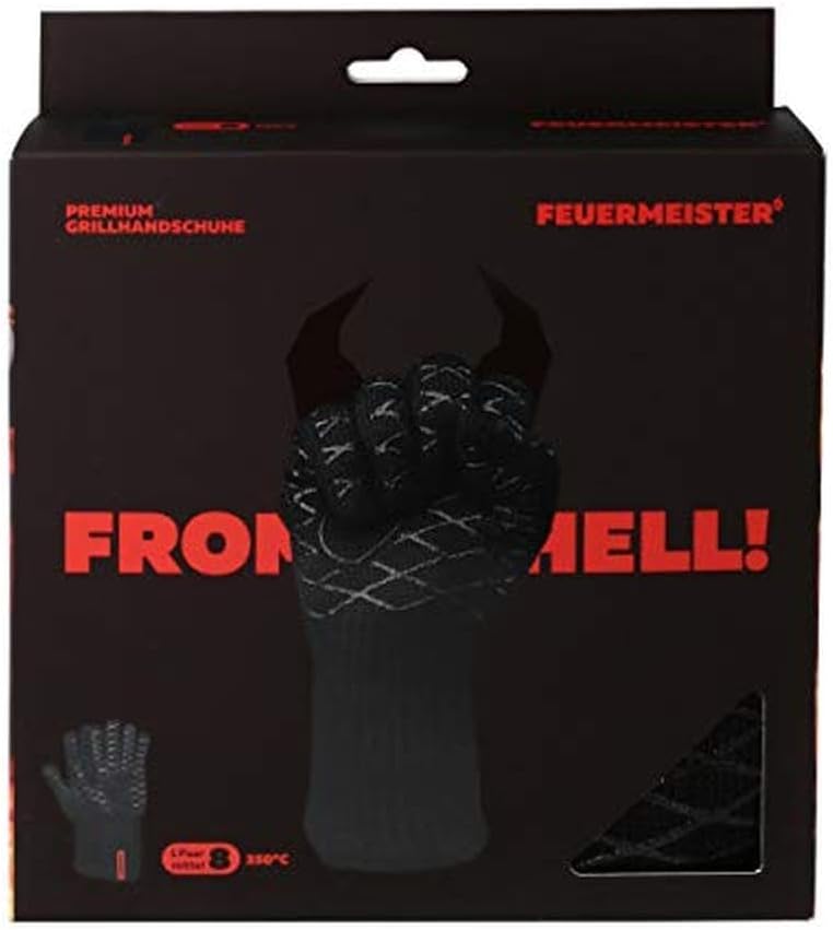 Grill-Handschuhe „Premium BBQ“ aus Aramid/Nomex, Schwarz/Rot, 2er-Set, Grösse 10 Schwarz M, Schwarz