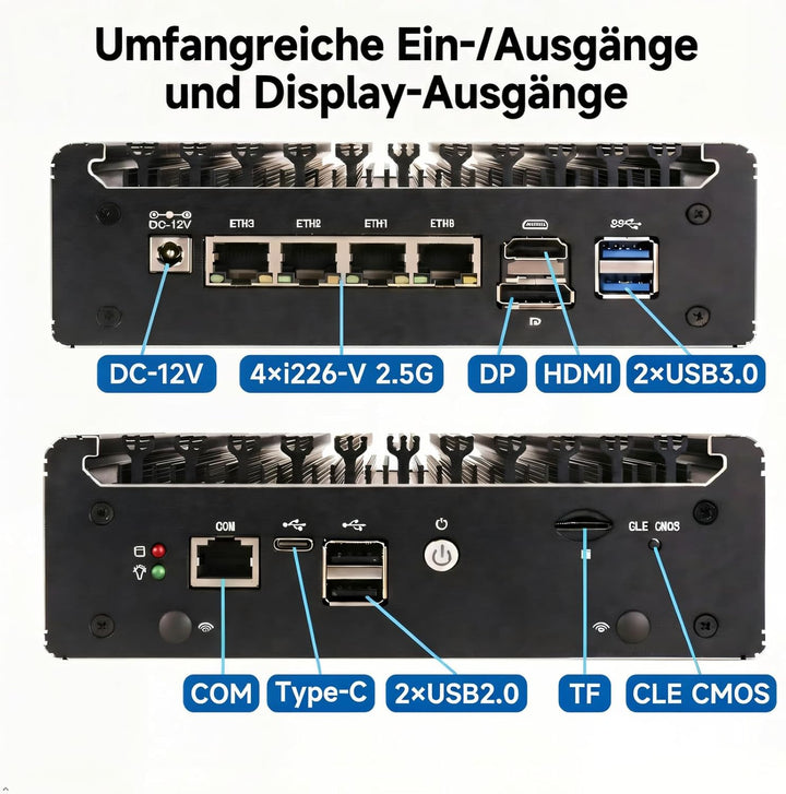 Firewall-Appliance, N150 Mini-PC/Soft-Router mit 4X I226-V 2,5G-Ports | HDMI DP 4K, 6 W TDP, Barebon