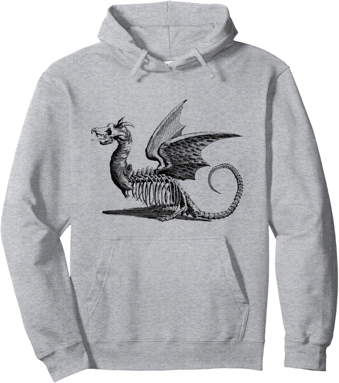 Drachen Skelett Vintage Illustration Black Graphics Fantasy Pullover Hoodie