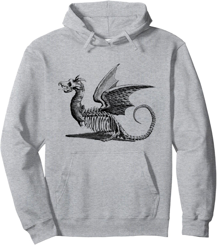 Drachen Skelett Vintage Illustration Black Graphics Fantasy Pullover Hoodie