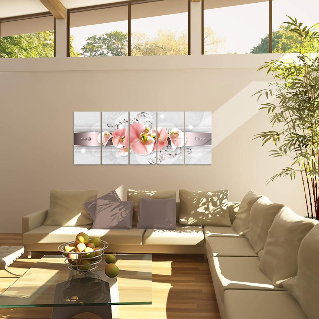 Runa Art Bild Blumen Orchidee Wandbilder auf Vlies Leinwand 5 Teilig Wanddekoration Wohnzimmer Schla