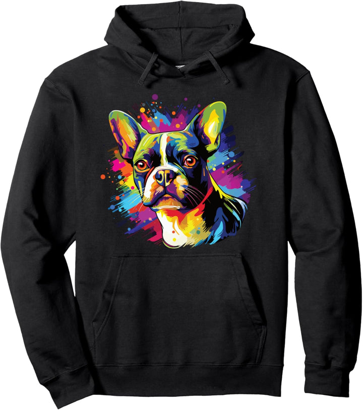 Wasserfarben Farbenfroher Boston Terrier Hunde Pullover Hoodie