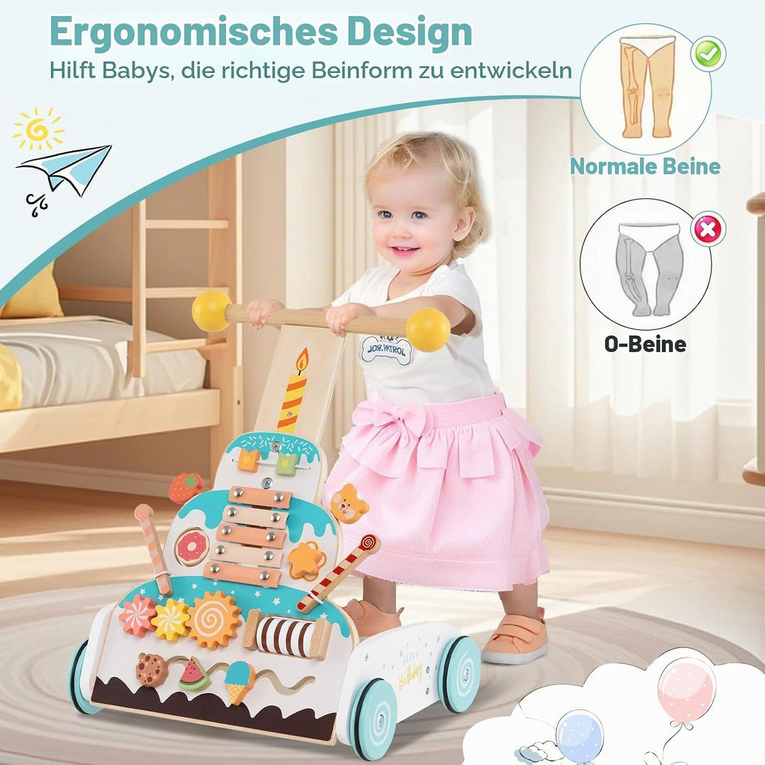 DREAMADE Lauflernhilfe aus Holz, Montessori Laufwagen mit einstellbarer Höhe und leichtgängigen Räde