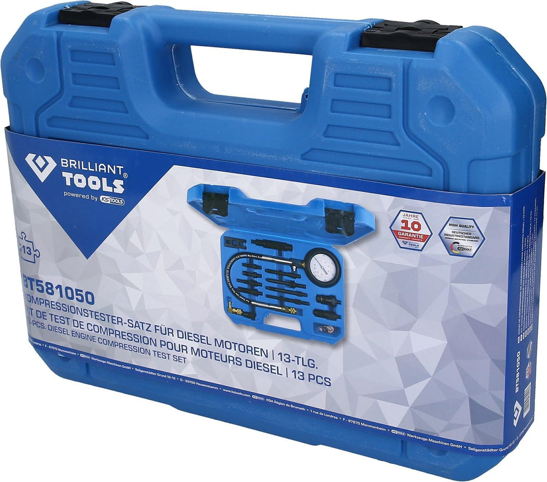 BRILLIANT TOOLS BT581050 Kompressionstester-Satz für Diesel Motoren, 13-tlg [Powered by KS TOOLS] |