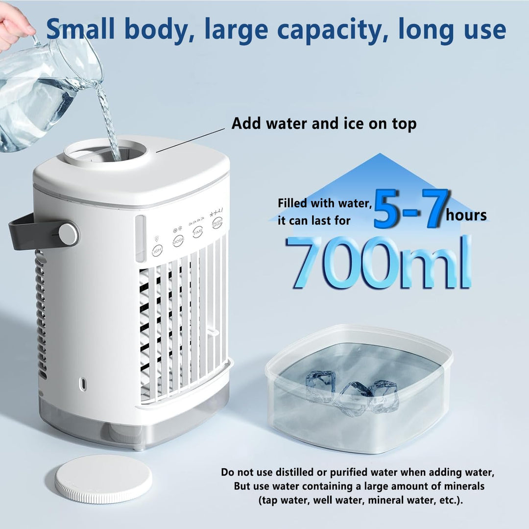 Mobile Klimaanlage, 3-in-1 Tragbare Klimaanlage, 700ml Mini Klimaanlage mit 4 Geschwindigkeiten & 3