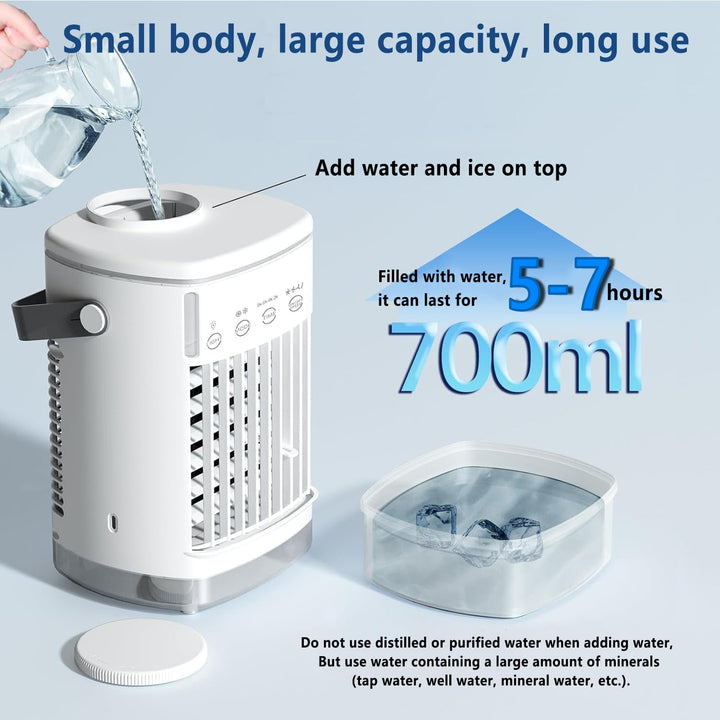 Mobile Klimaanlage, 3-in-1 Tragbare Klimaanlage, 700ml Mini Klimaanlage mit 4 Geschwindigkeiten & 3