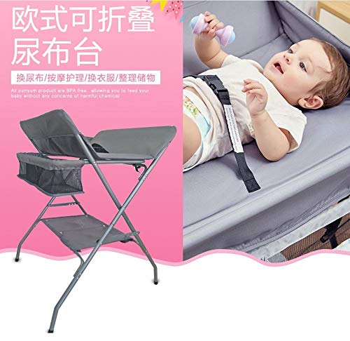 Baby Wickeltisch Klappbar, Höhenverstellbare Wickelkommode mit Sicherheitsgurt und Stauraum, Tragbar