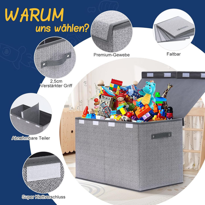 ELUCHANG Aufbewahrungsbox für Kinderzimmer mit Deckel, 81L faltbare Spielzeugkiste - Grosse Aufbewah