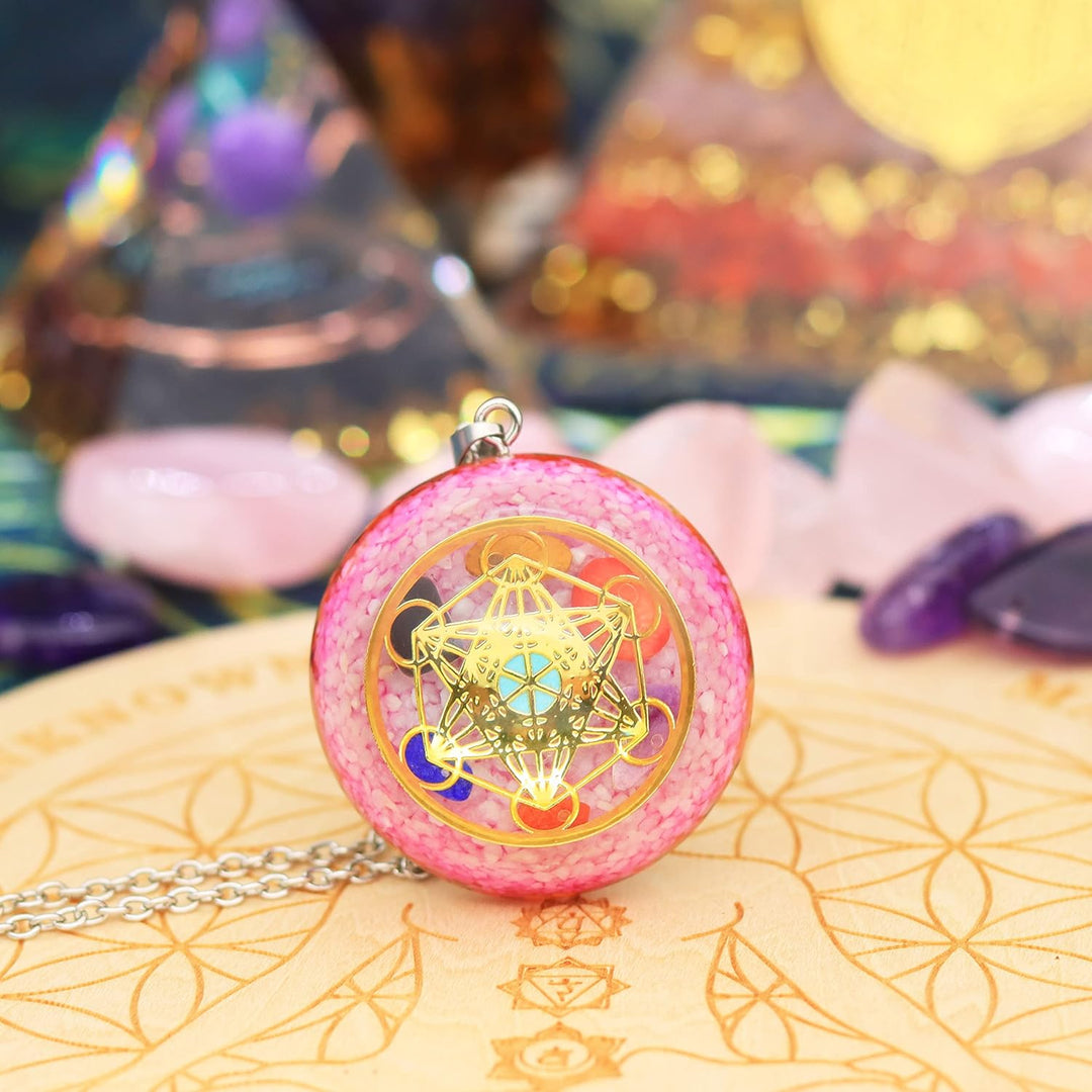 DYFUHO Orgone Metatron Cube Merkaba Anhänger Halskette, Om Crystals Stones Orgonit Anhänger, Orgonit