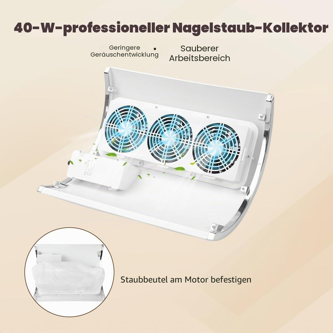 Biutee Nagelstaubsauger Professionell 40W, Leistungsstarke Staubabsaugung für Nägel mit 2 Staubbeute