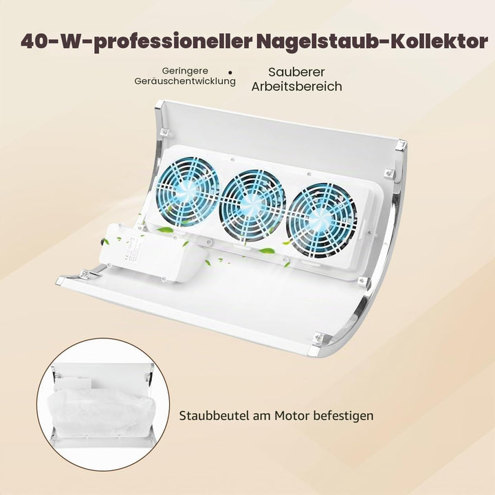 Biutee Nagelstaubsauger Professionell 40W, Leistungsstarke Staubabsaugung für Nägel mit 2 Staubbeute