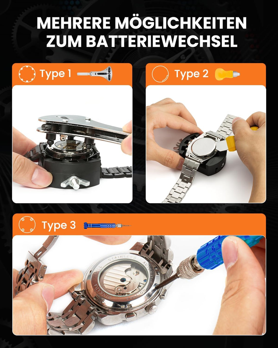 Eventronic 【Neu Upgraded】 Uhrenwerkzeug Set, Uhr Batteriewechsel Werkzeug Uhren Reparatur, Uhrmacher