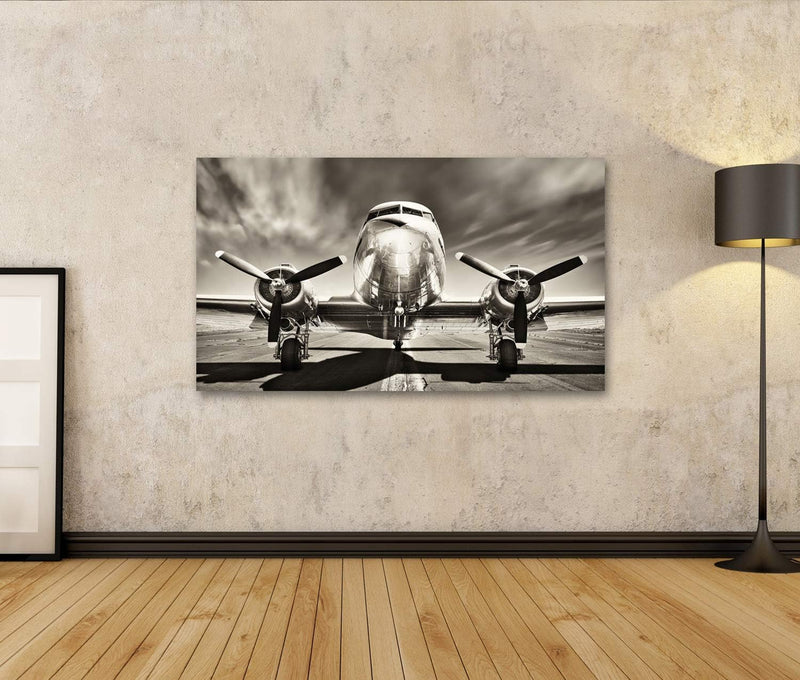 Bild Bilder auf Leinwand Retro-Flugzeug Wandbild Poster Leinwandbild TIO 80x40cm, 80x40cm