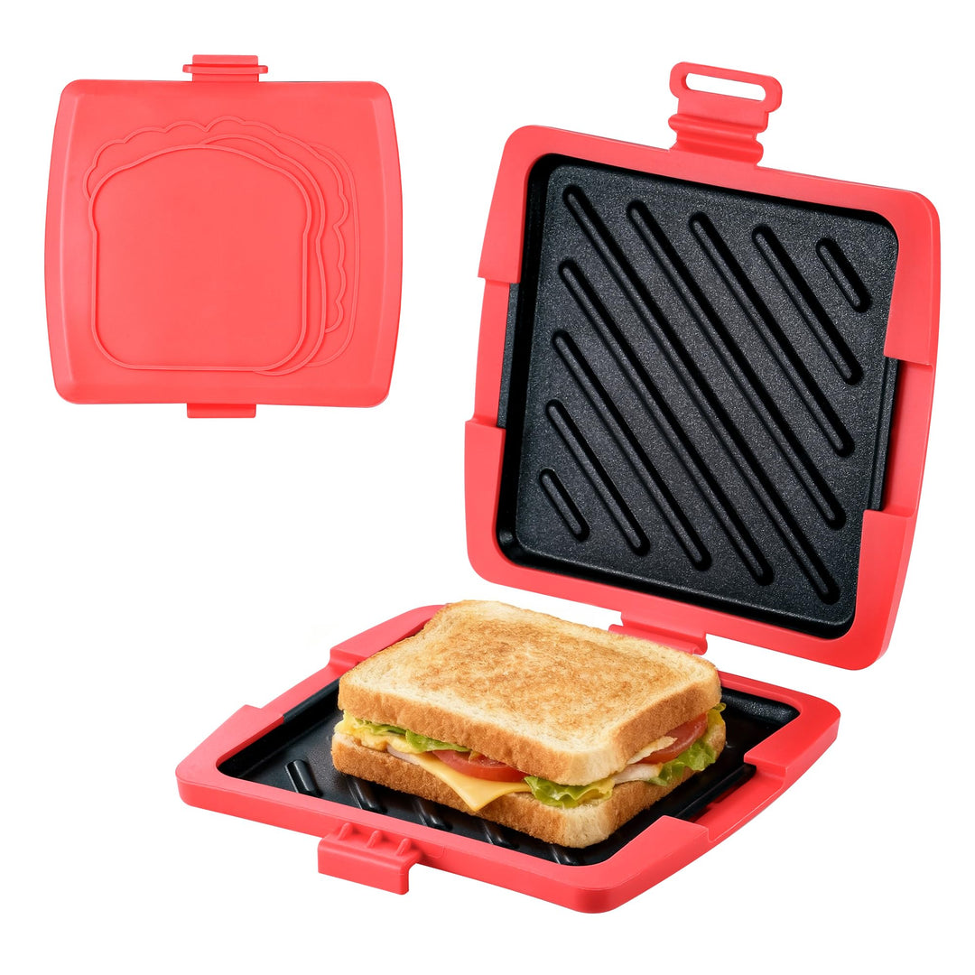 Sandwichmaker Mikrowellen, Sandwichtoaster 16 x 16 cm, Kontaktgrill Abnehmbare Platten und Silikonsc