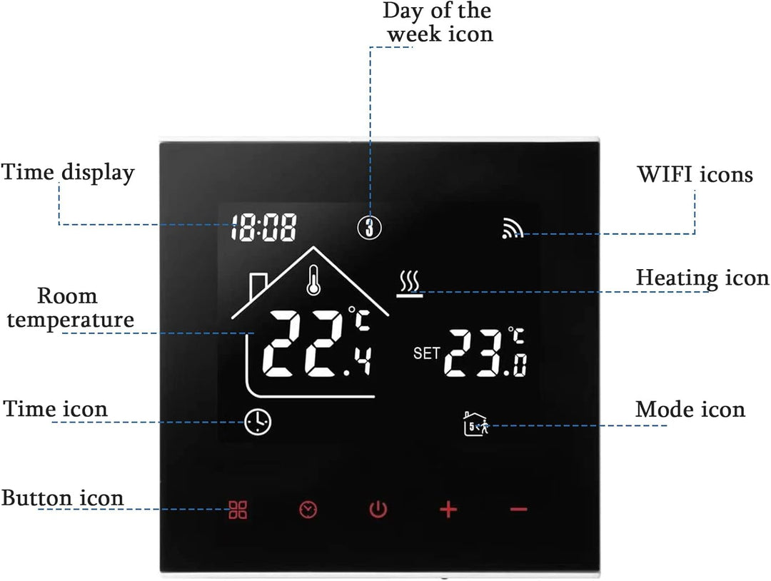 Smart WiFi Thermostat Kesselheizung Fussodenheizung, WiFi Heizungsthermostat LED Display Touchscreen