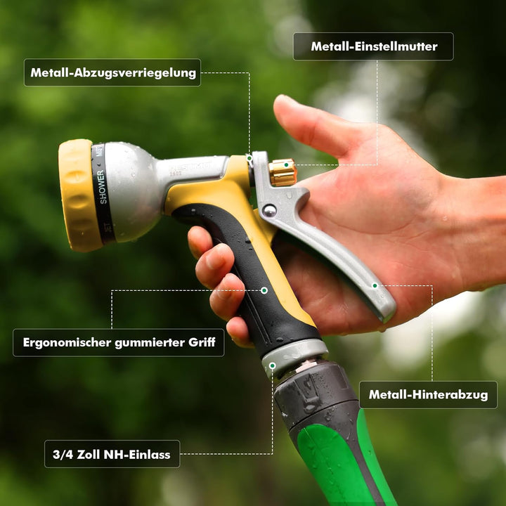 RESTMO Vollmetall Gartenbrause & Gartenspritze, Robust Handbrause Garten für ganzjährigen Outdoor-Ge