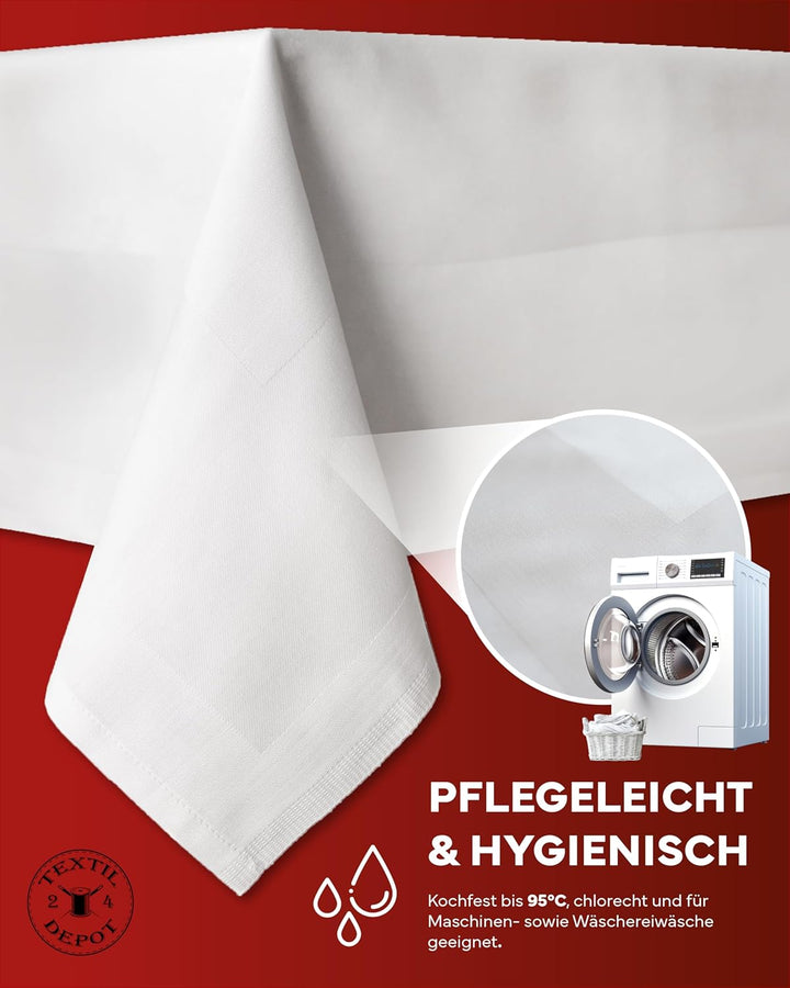 texpot 12 Stück Damast Servietten 50 x 50 cm in weiss Atlaskante bei 95°C waschbar 100% Baumwolle ho